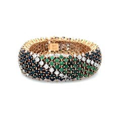 Sapphire, Emerald & Diamond 18K Yellow Gold Multi-Row Link Bracelet