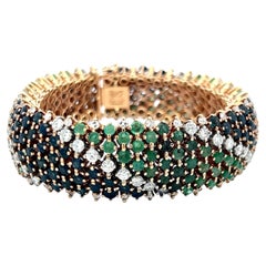 Sapphire, Emerald & Diamond 18K Yellow Gold Multi-Row Link Bracelet