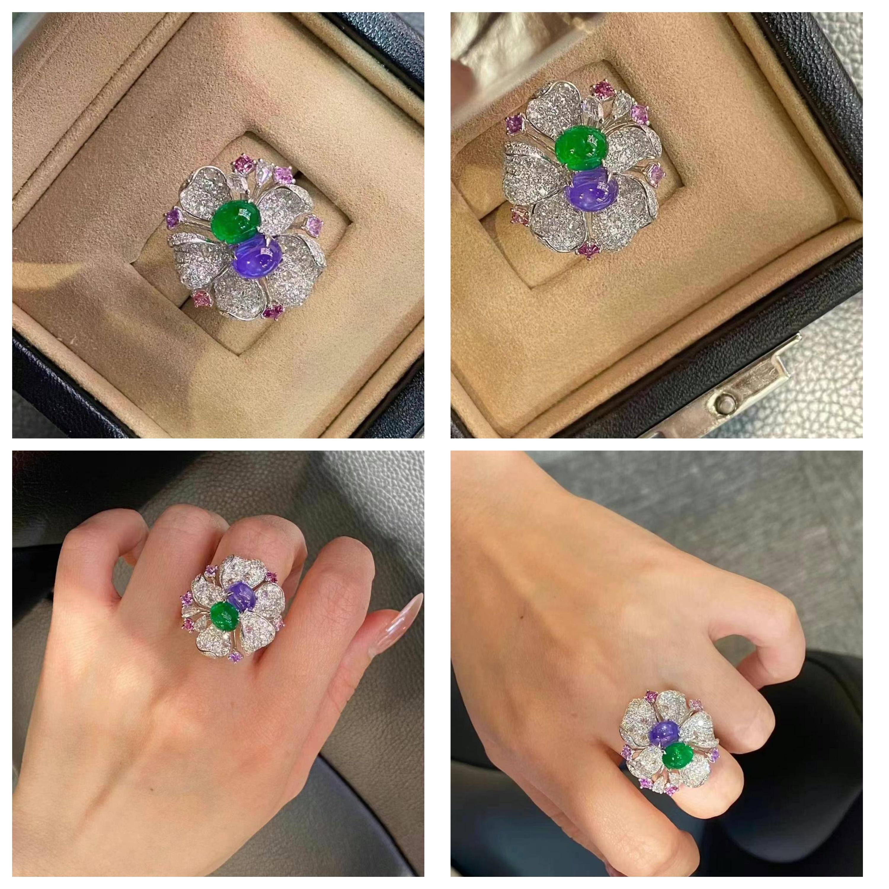 En vente :  Bague cocktail saphir, émeraude et diamant - or blanc 18K 3