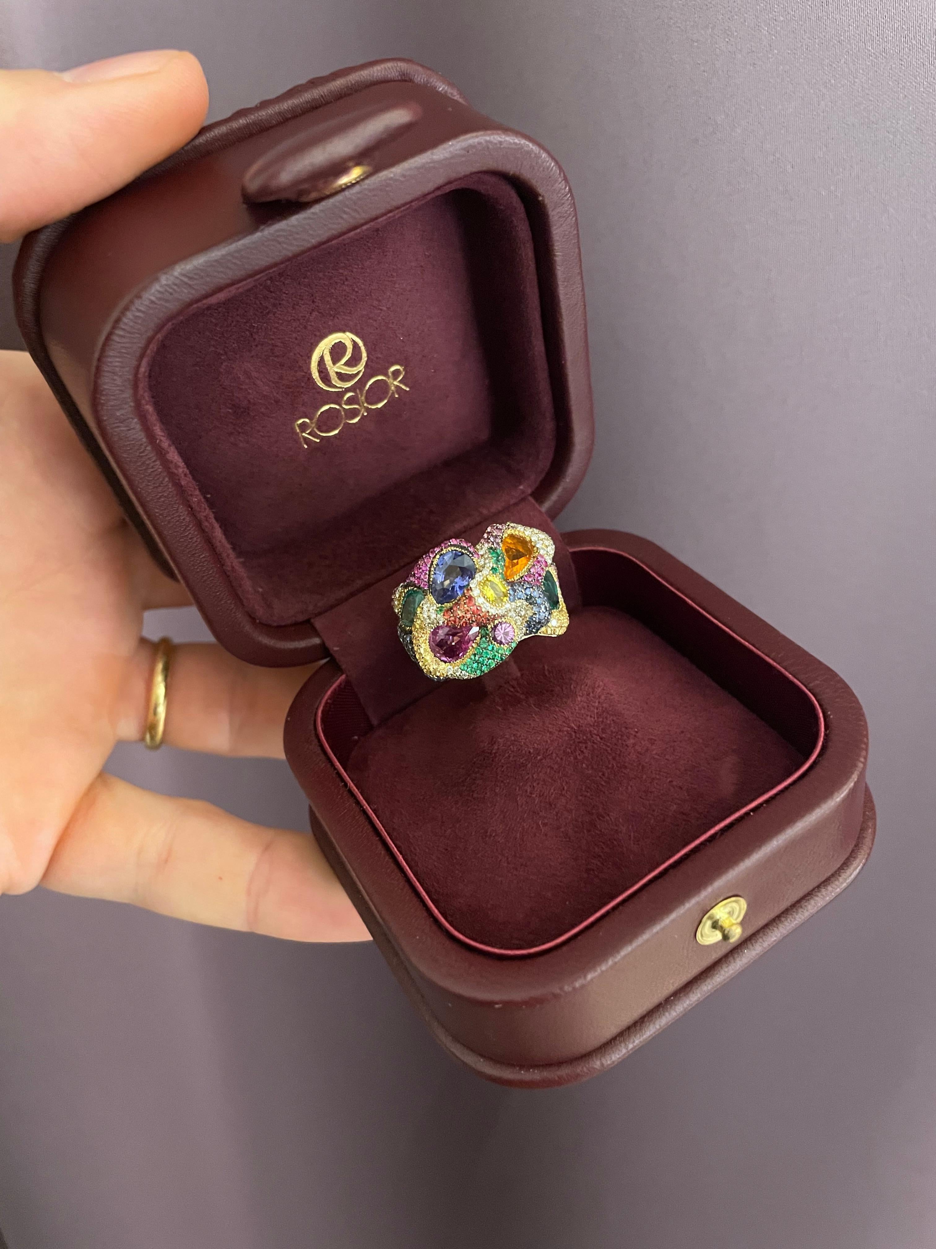 Rosior Sapphire, Emerald, Opal and Diamond One-off Cocktail Ring in Yellow Gold In New Condition In Porto, PT