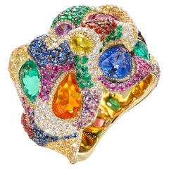 Rosior Sapphire, Emerald, Opal and Diamond One-off Cocktail Ring in Yellow Gold