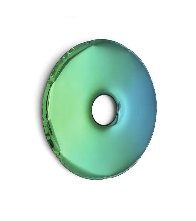 Sapphire Emerald Rondo 75 wall mirror by Zieta
Dimensions: Diameter 75 x D 6 cm 
Material: Stainless steel.
Finish: Sapphire emerald gradient.
Available finishes: Stainless Steel, White Matt, Sapphire/Emerald, Sapphire, Emerald, Deep space blue,