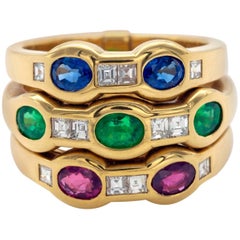 Antique Sapphire Emerald Ruby Diamond Band Ring