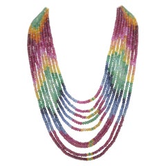 Sapphire, Emerald, Ruby Faceted 9-Strand Beaded Necklace