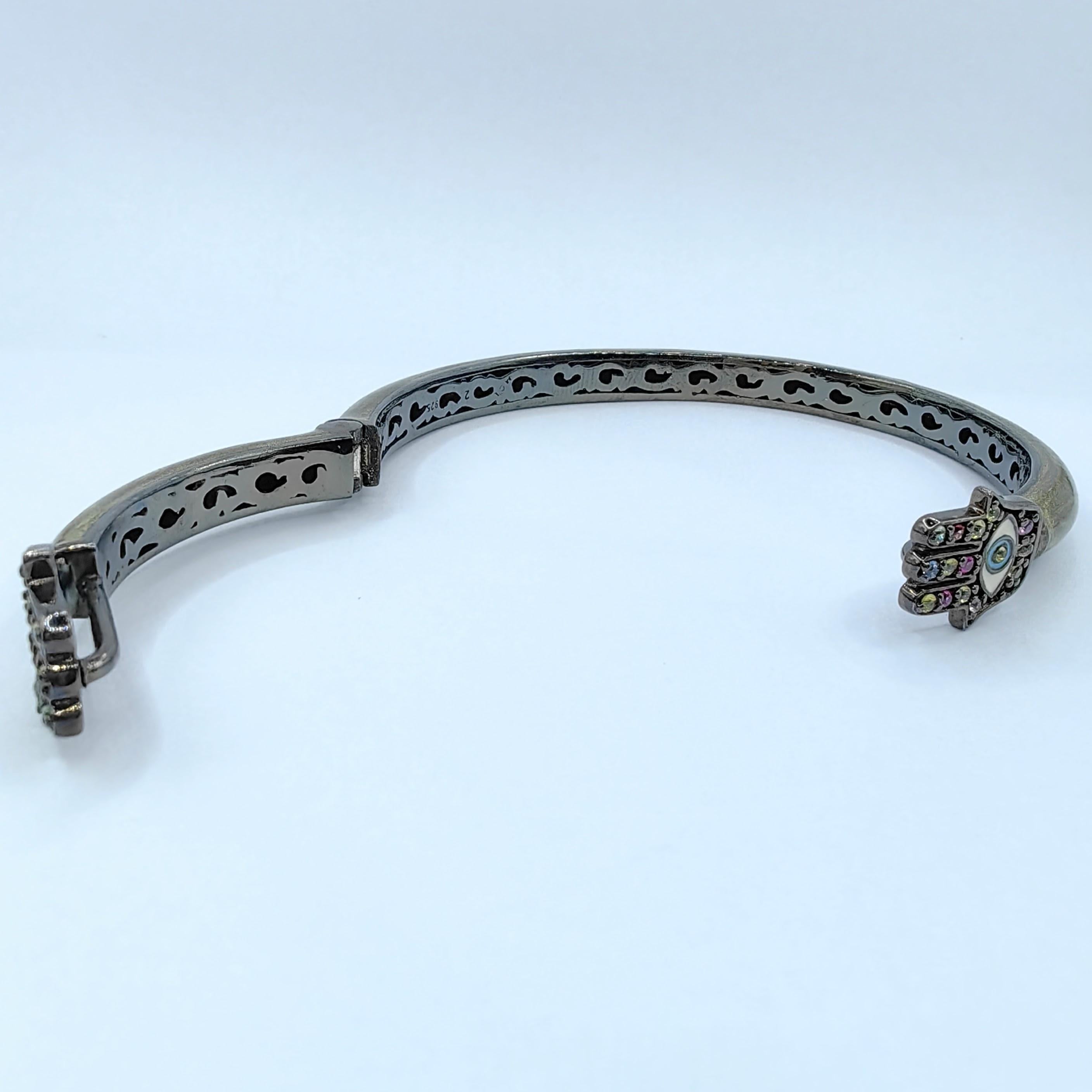 Hand-Manschettenarmband aus Hamsa mit Saphirenbesetztem Saphir und Evil Eye aus Sterlingsilber für Damen oder Herren