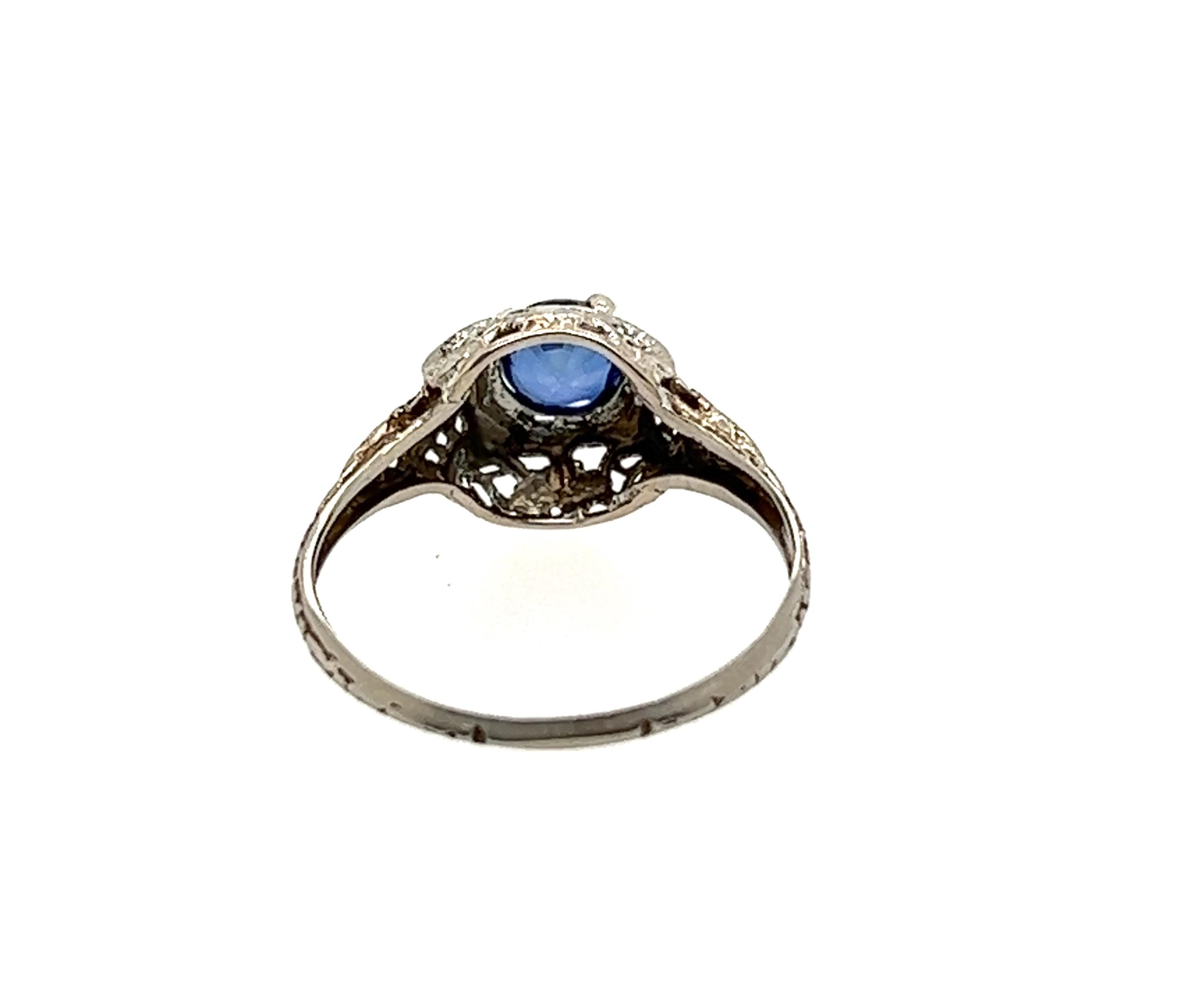 Women's Art Deco Sapphire Ring 1/2ct Original 1920's Antique Hand Engraved 18K For Sale