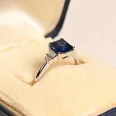 Sapphire Engagement Ring. 1.60ct Natural Rectangular Sapphire Diamond Platinum