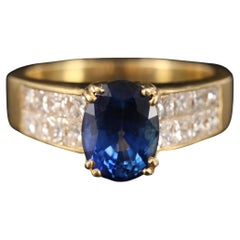  Sapphire Engagement Ring, Diamond Engagement Ring, 18K Gold