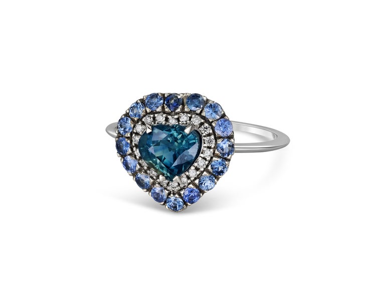 Sapphire engagement ring in 14k white gold. Blue sapphire and diamonds ring. 14 karat gold sapphire and diamonds ring. Certified sapphire ring. Blue sapphire engagement ring. Heart sapphire ring.

14 karat white gold
Ring size: 17 mm
Total weight: 2