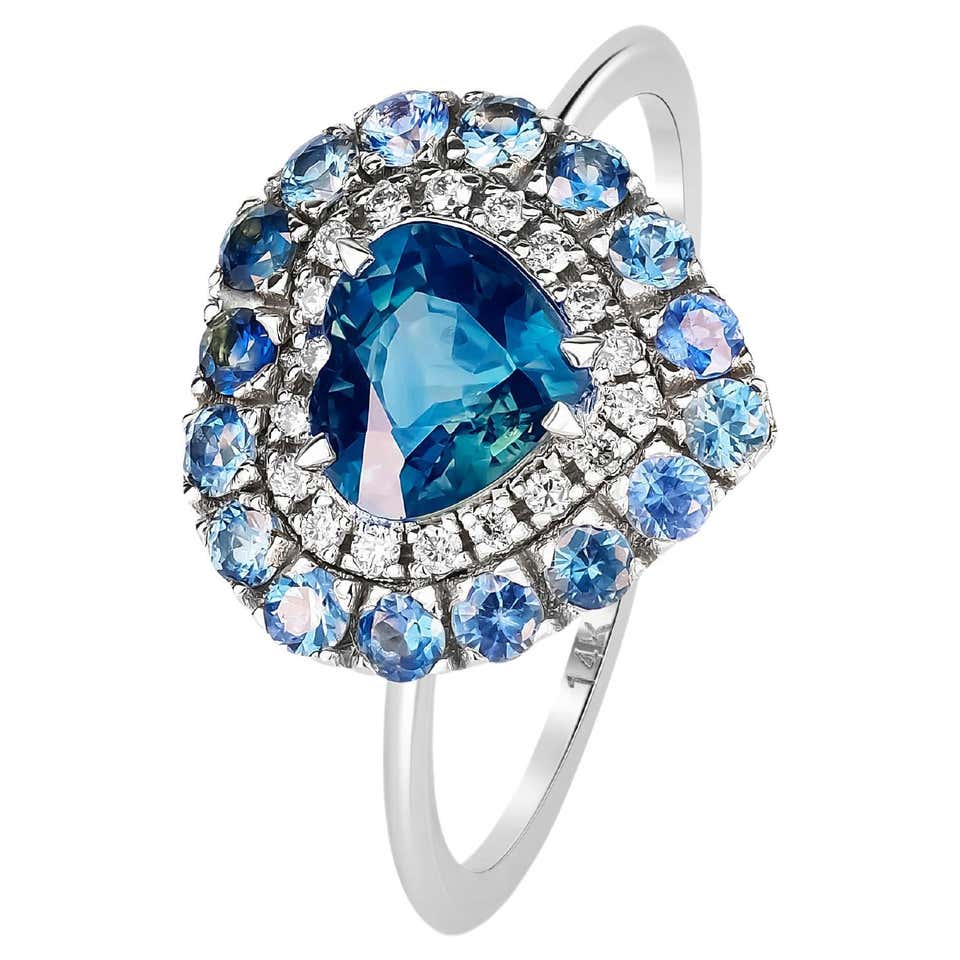 Blue Sapphire Silver Thoscene Ring For Sale at 1stDibs