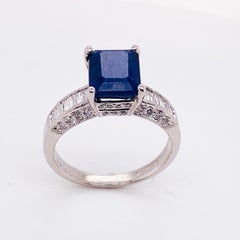 Sapphire Engagement Ring with Diamond Band in Platinum, circa 1998