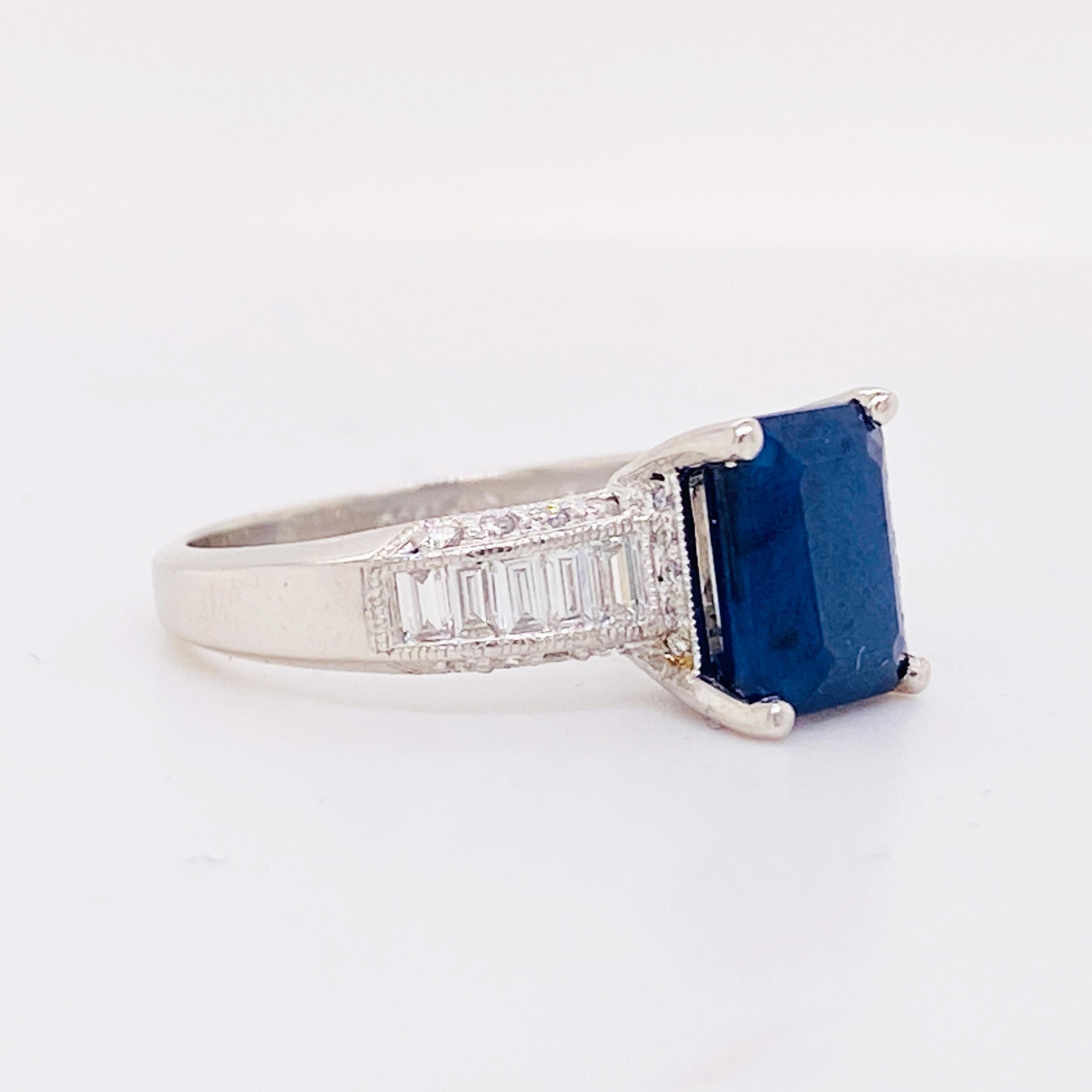 Artisan Sapphire Engagement Ring with Diamond Band in Platinum, circa 1998