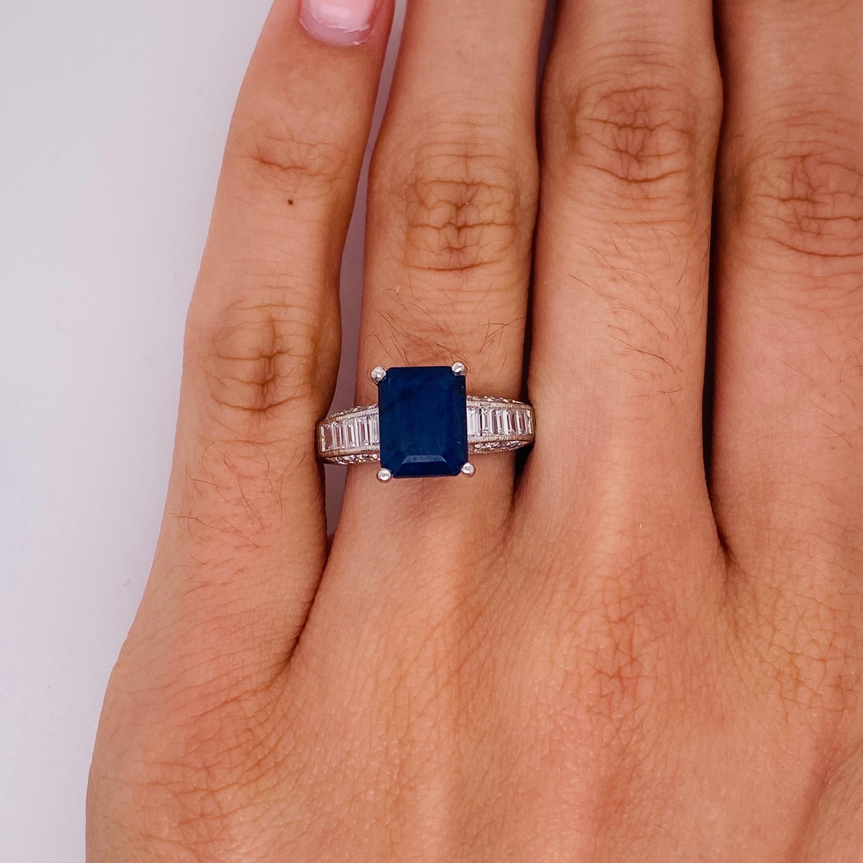 Sapphire Engagement Ring with Diamond Band in Platinum, circa 1998 In New Condition In Austin, TX