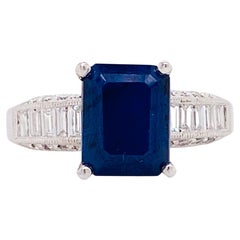 Sapphire Engagement Ring with Diamond Band in Platinum, circa 1998