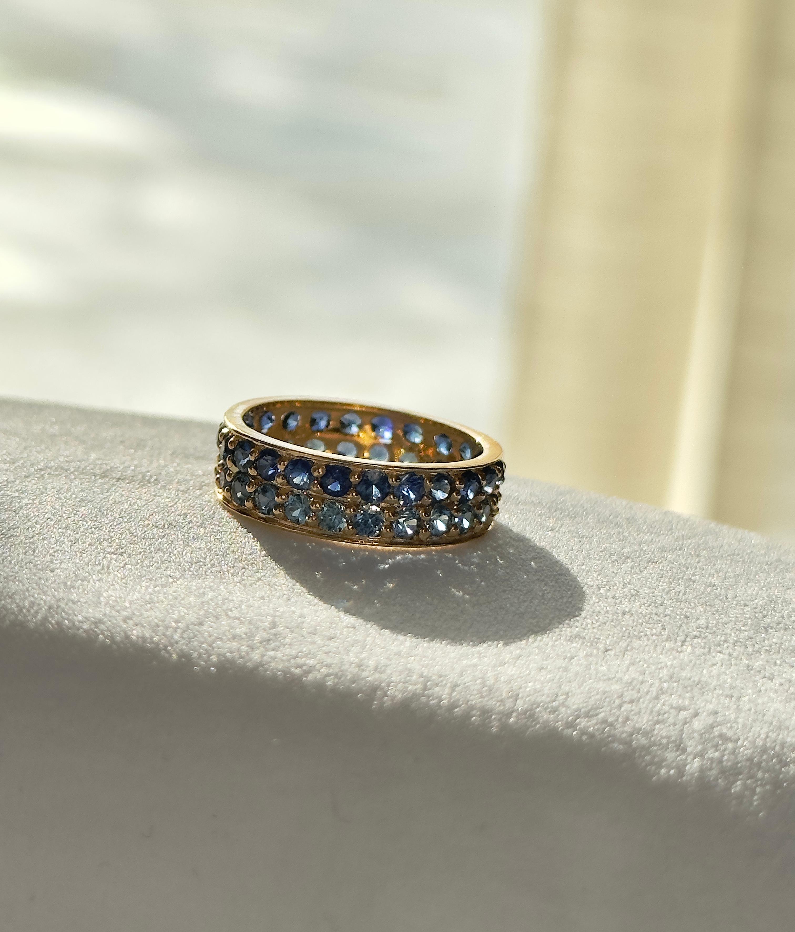 Sapphire Eternity Band, Natural Blue Sapphire Ring in 14k Yellow Gold, Eternity For Sale 6