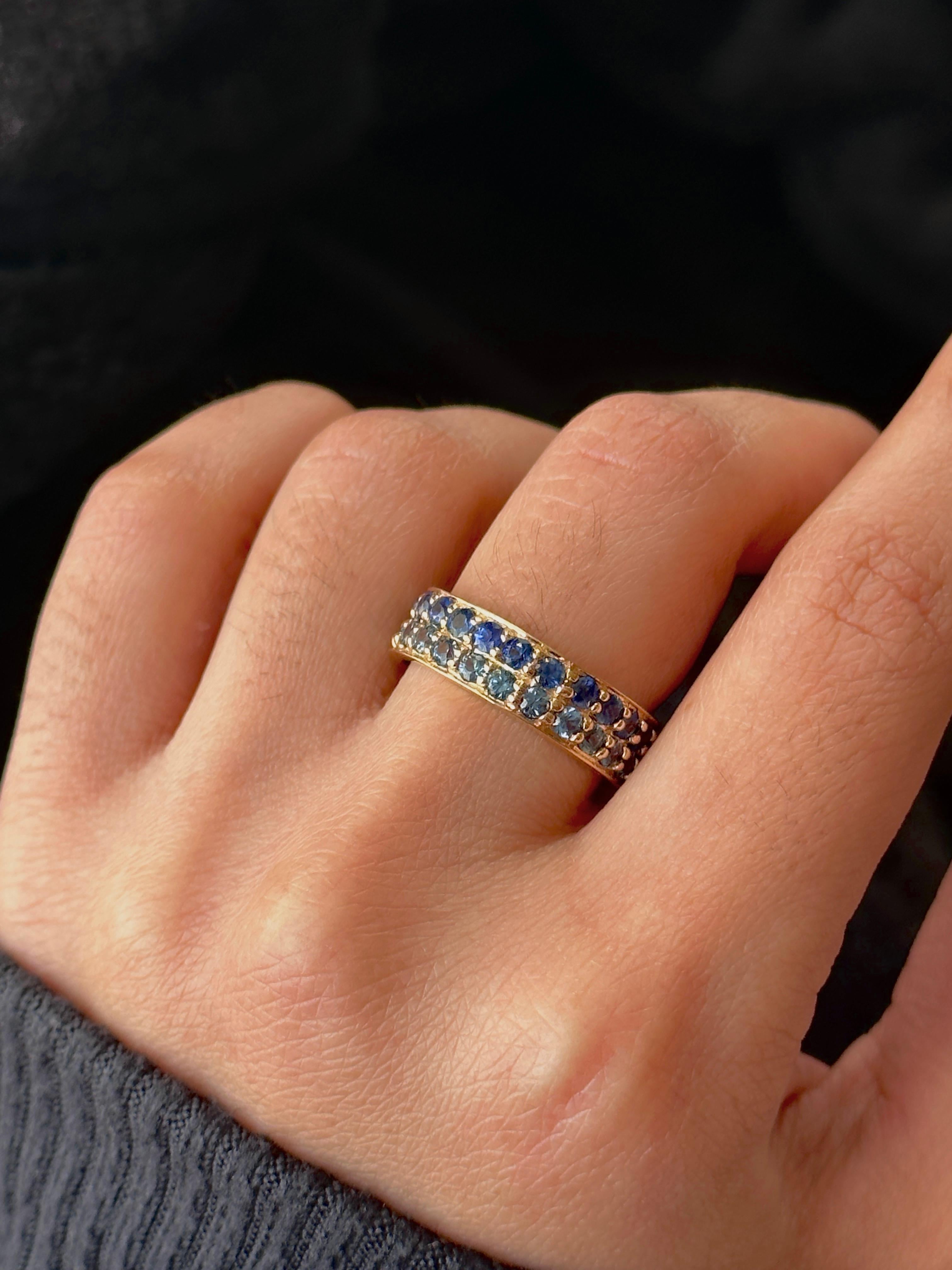 Sapphire Eternity Band, Natural Blue Sapphire Ring in 14k Yellow Gold, Eternity For Sale 7