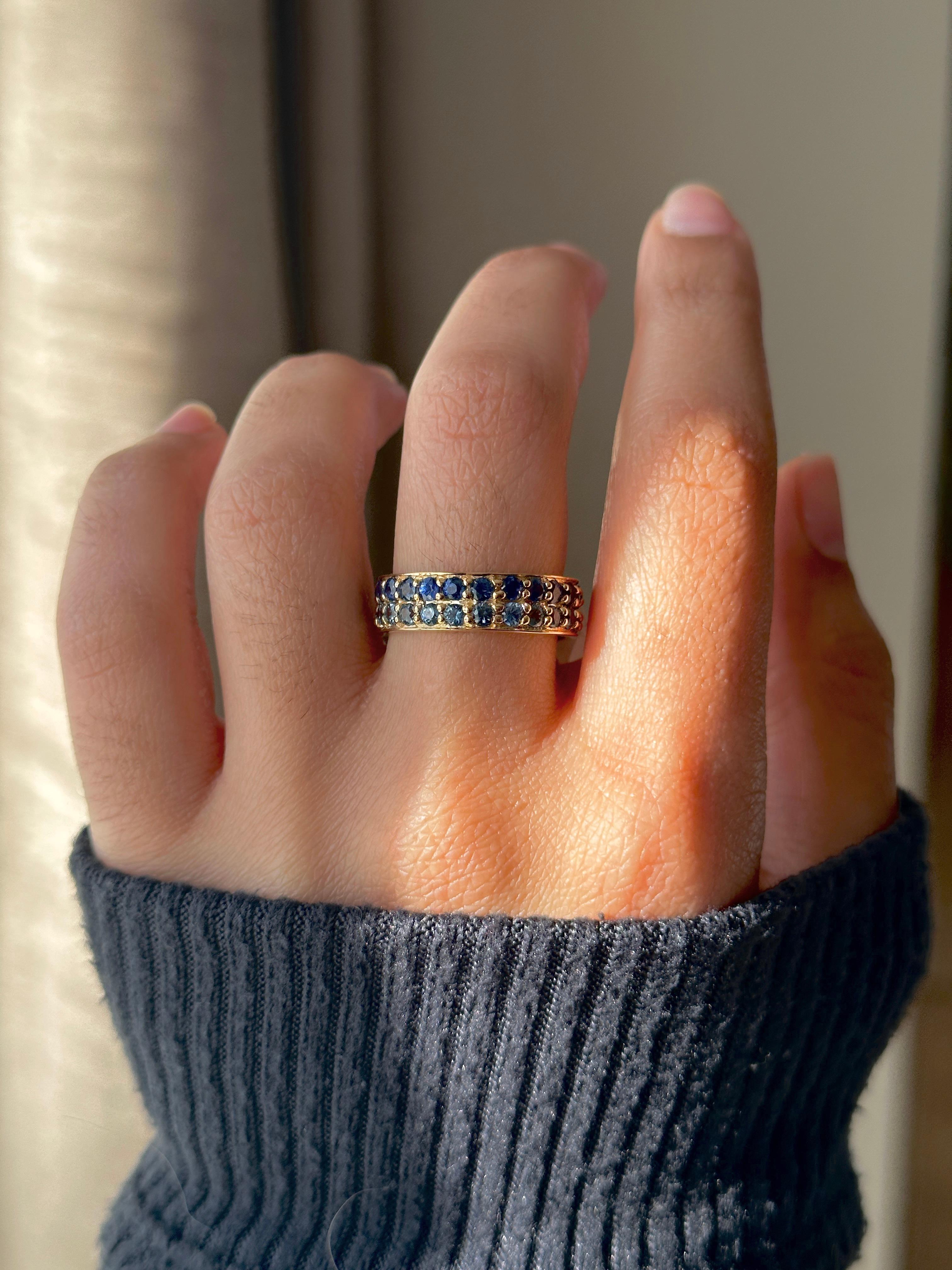 Modern Sapphire Eternity Band, Natural Blue Sapphire Ring in 14k Yellow Gold, Eternity For Sale