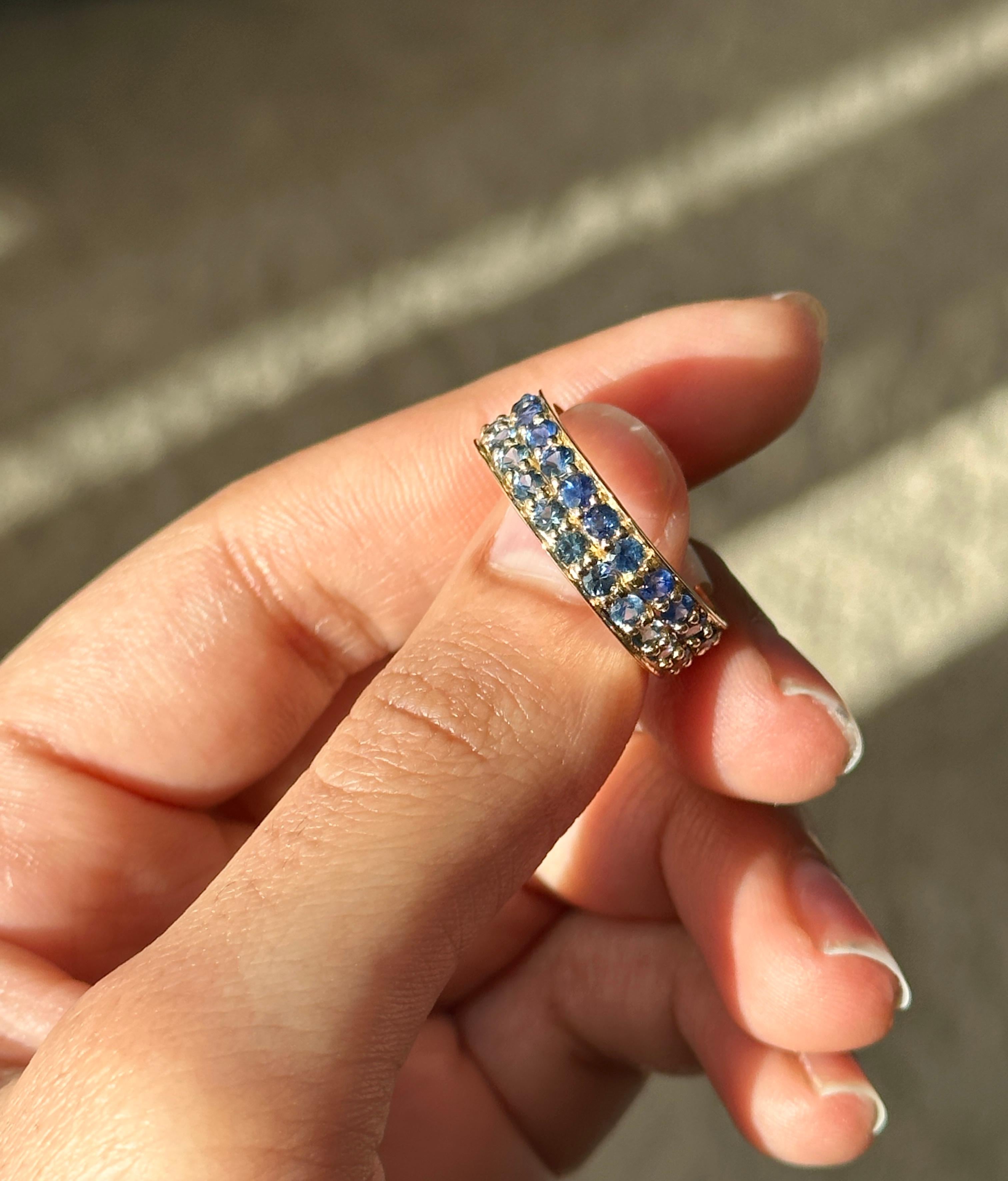 Round Cut Sapphire Eternity Band, Natural Blue Sapphire Ring in 14k Yellow Gold, Eternity For Sale