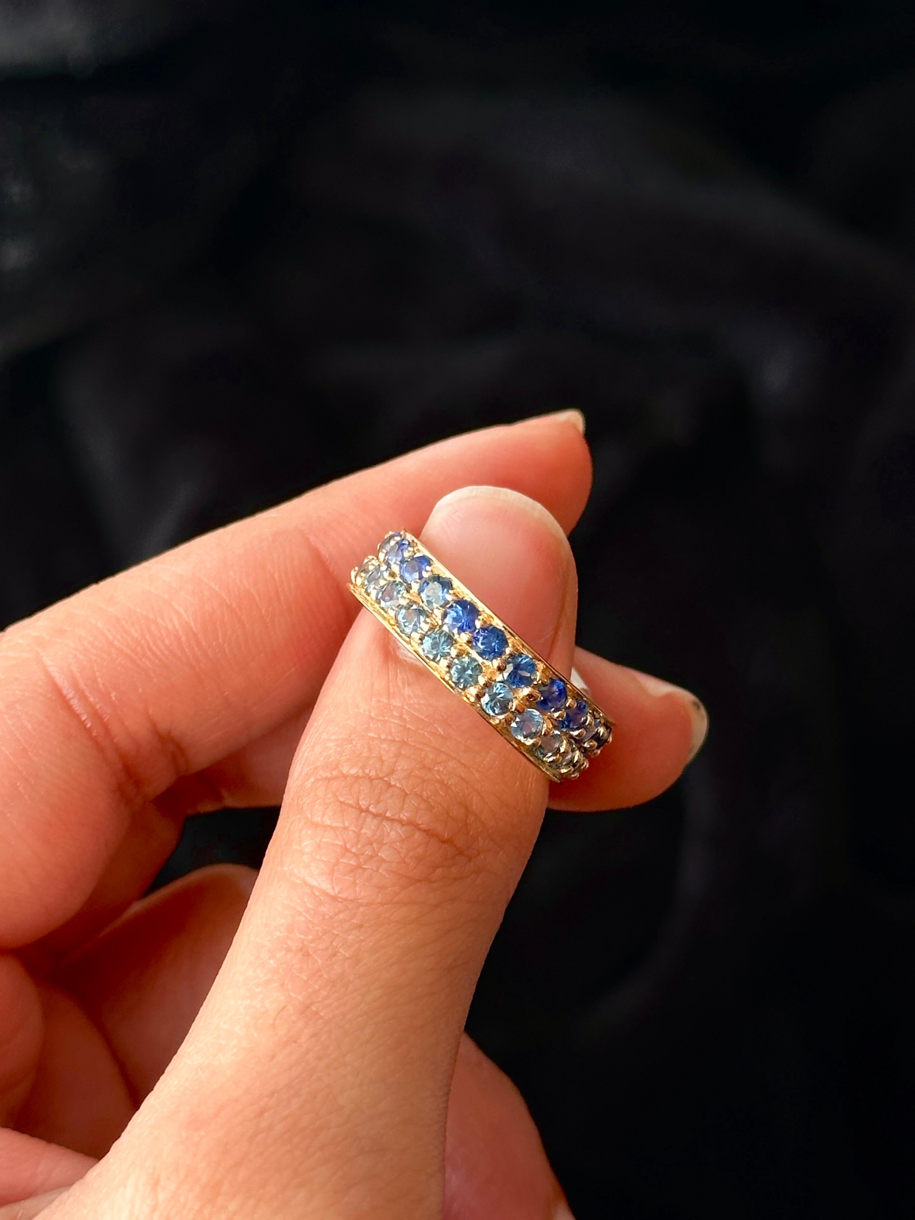 Sapphire Eternity Band, Natural Blue Sapphire Ring in 14k Yellow Gold, Eternity In New Condition For Sale In New York, NY