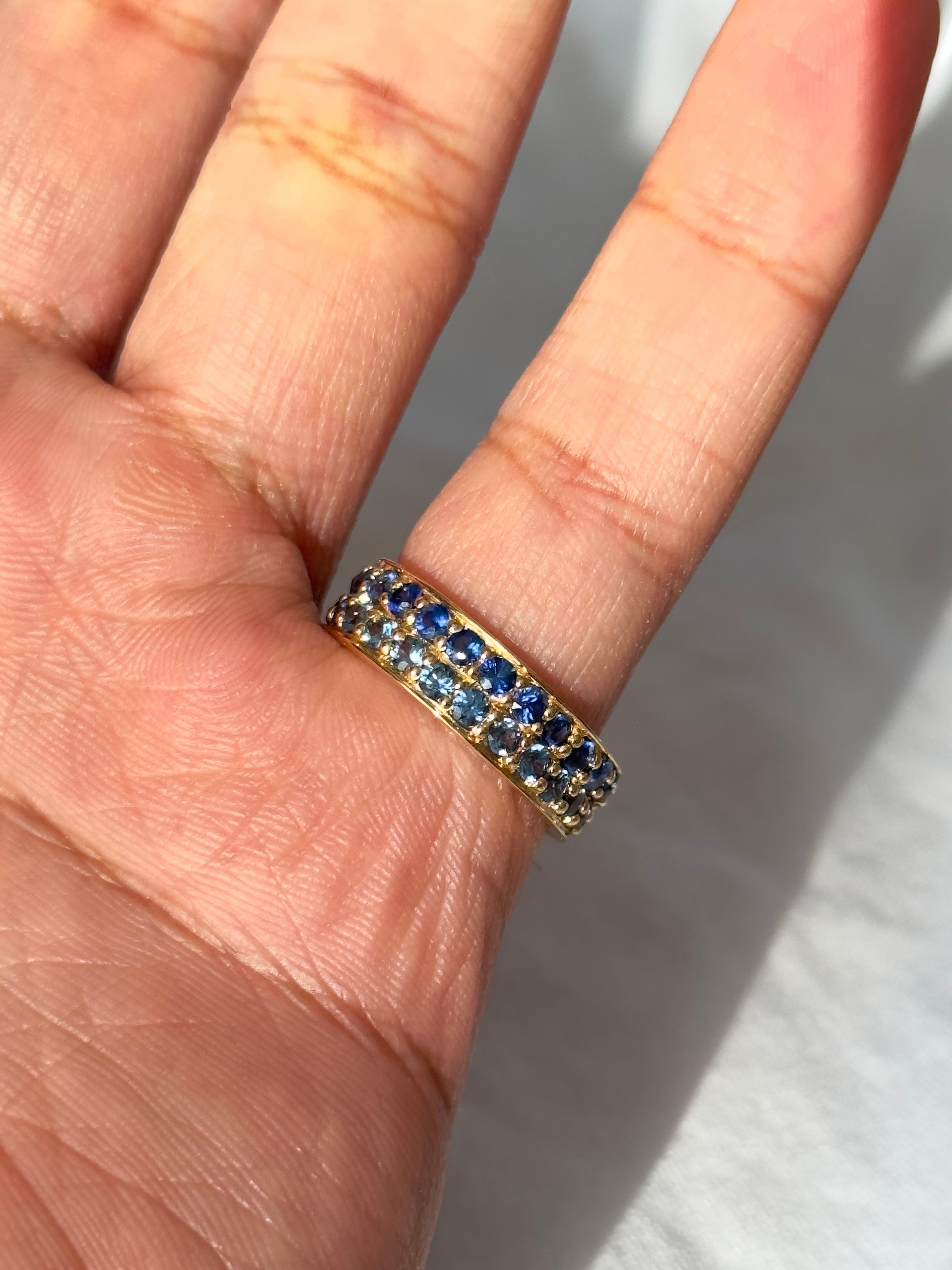 Women's Sapphire Eternity Band, Natural Blue Sapphire Ring in 14k Yellow Gold, Eternity For Sale