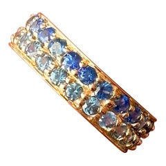 Anello eternità con zaffiro, anello con zaffiro blu naturale in oro giallo 14k, eternità