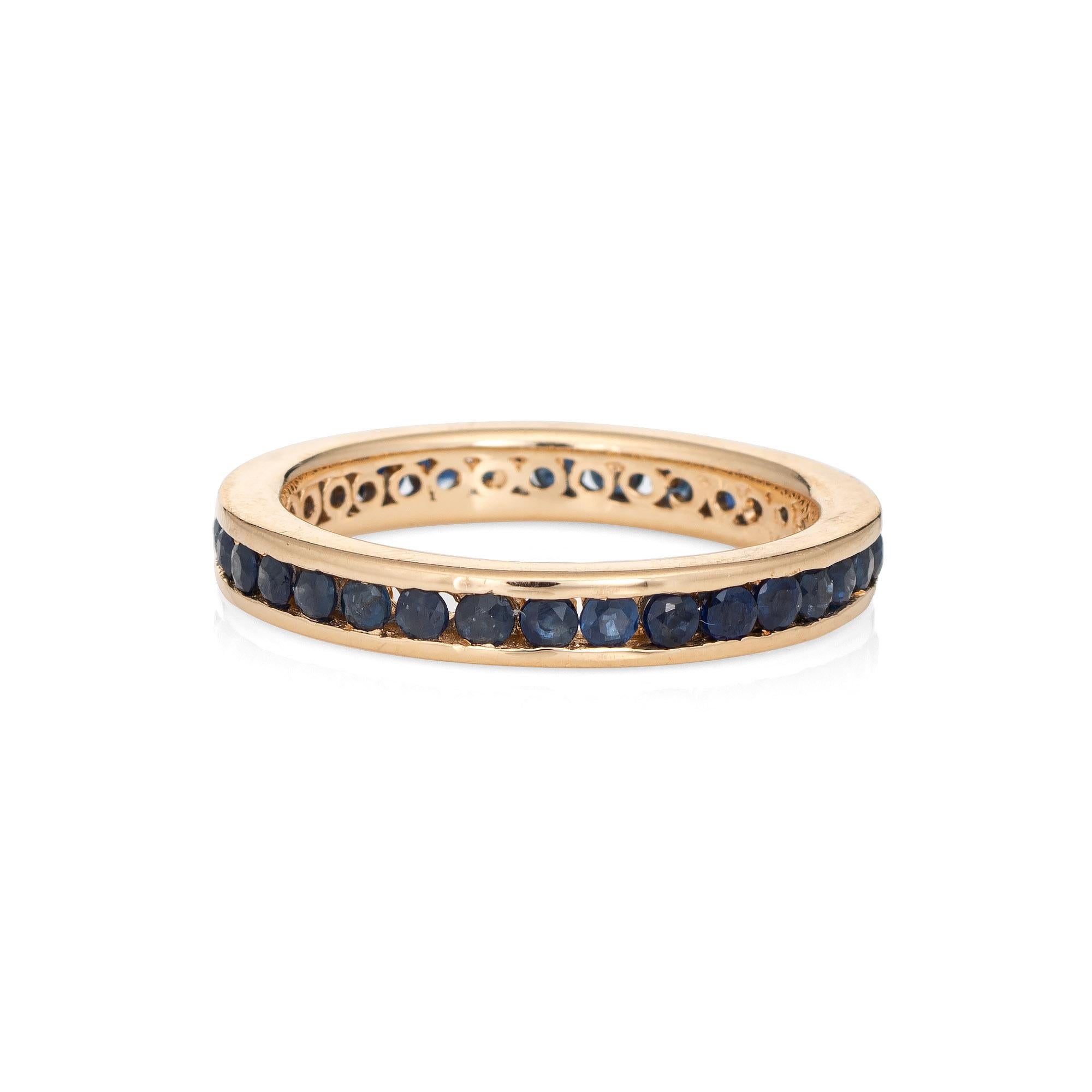 Modern Sapphire Eternity Ring Vintage 14 Karat Yellow Gold Estate Stacking Band