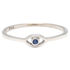 Sapphire Evil Eye Band Ring, 14k White Gold, Ring Size 7