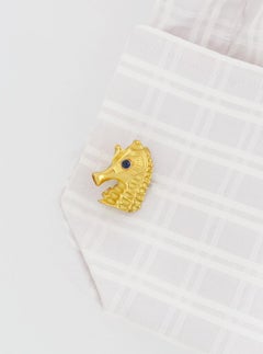 Sapphire Eyes 18 Karat Gold SEAHORSE Cufflinks by John Landrum Bryant