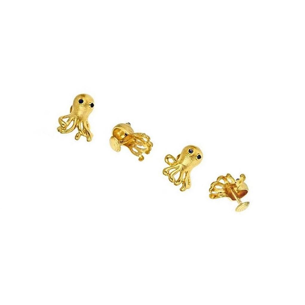 Contemporary Sapphire Eyes 18 Karat Gold Octopus Tuxedo Shirt Studs by John Landrum Bryant