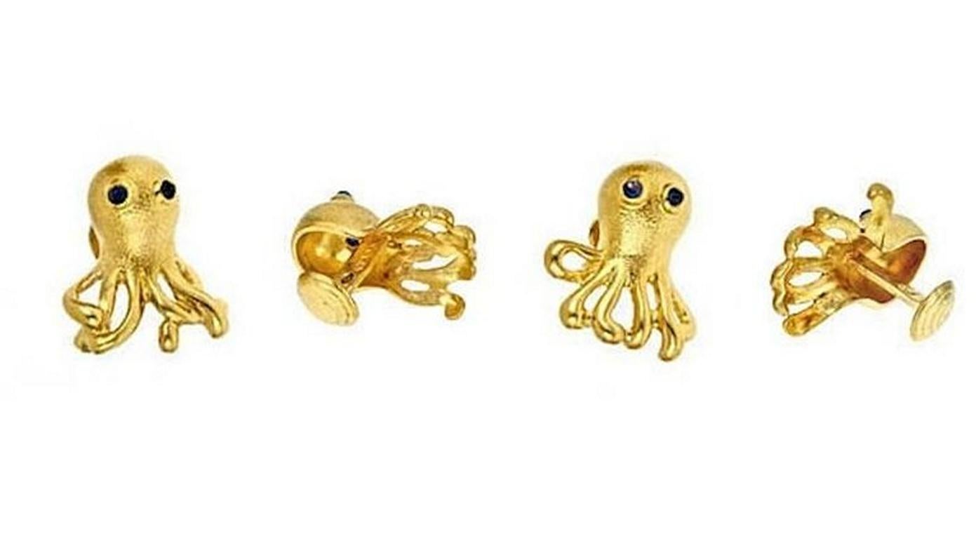 Sapphire Eyes 18 Karat Gold Octopus Tuxedo Shirt Studs by John Landrum Bryant In New Condition In New York, NY