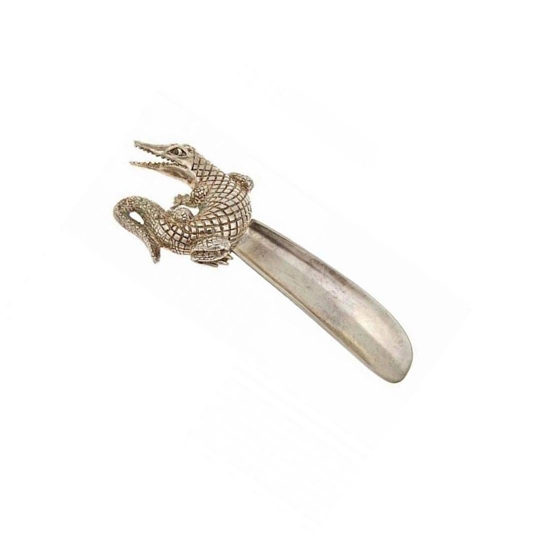 Contemporary Sapphire EYES Sterling Silver Alligator Shoehorn by John Landrum Bryant