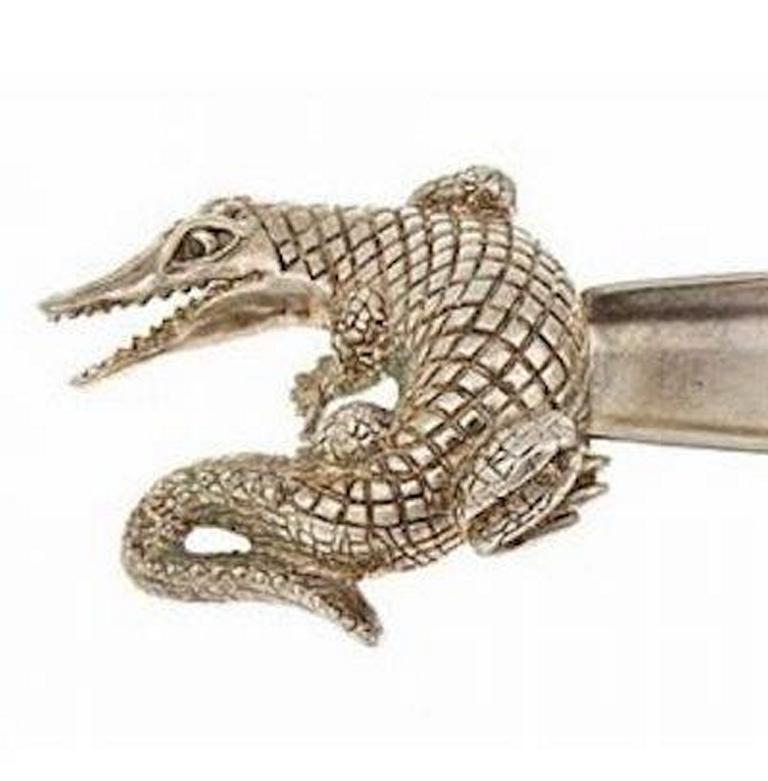 Sapphire EYES Sterling Silver Alligator Shoehorn by John Landrum Bryant In New Condition In New York, NY