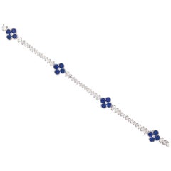 Sapphire Floral Diamond Tennis Bracelet 4.90 Carat 18 Karat White Gold