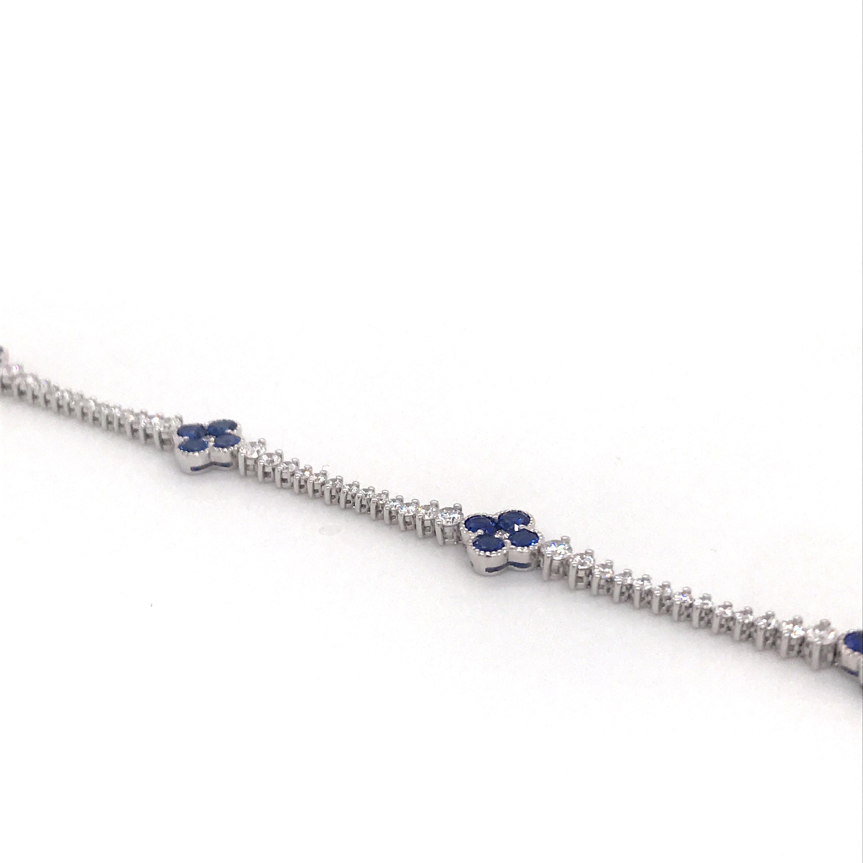 Sapphire Floral Diamond Tennis Bracelet 4.90 Carat 18 Karat White Gold In New Condition In New York, NY