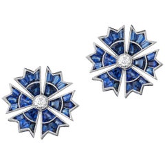 Goshwara Sapphire Flower And Diamond Earring Goshwara Sapphire Flower And Diamond Earring