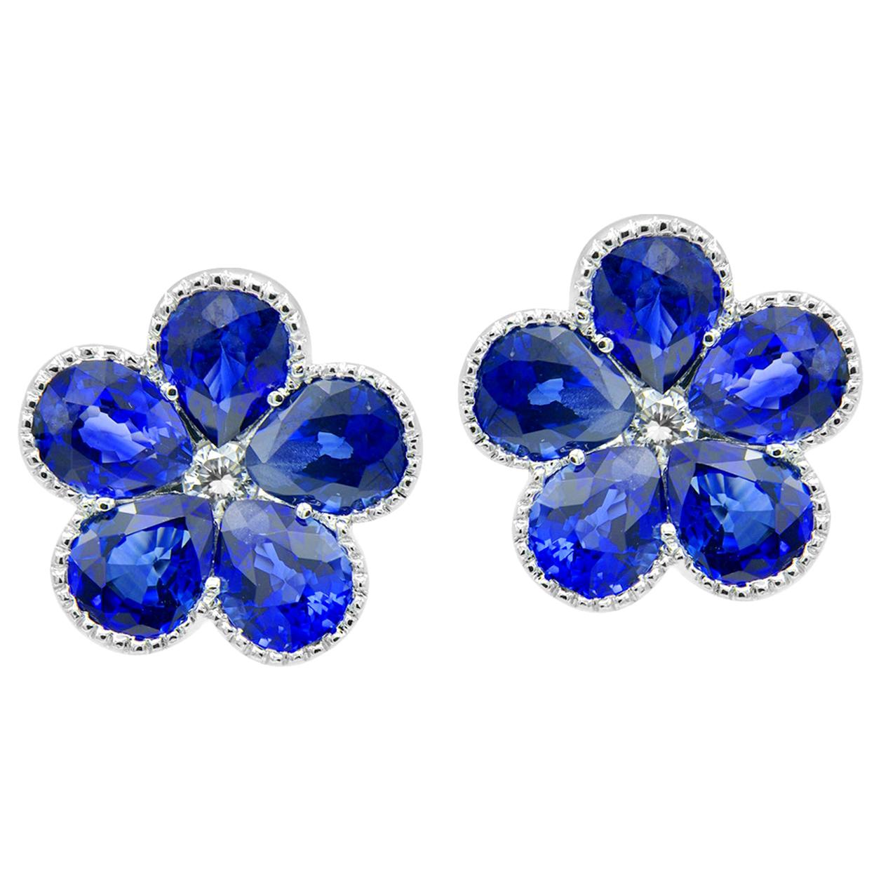Sapphire Flower Earrings For Sale