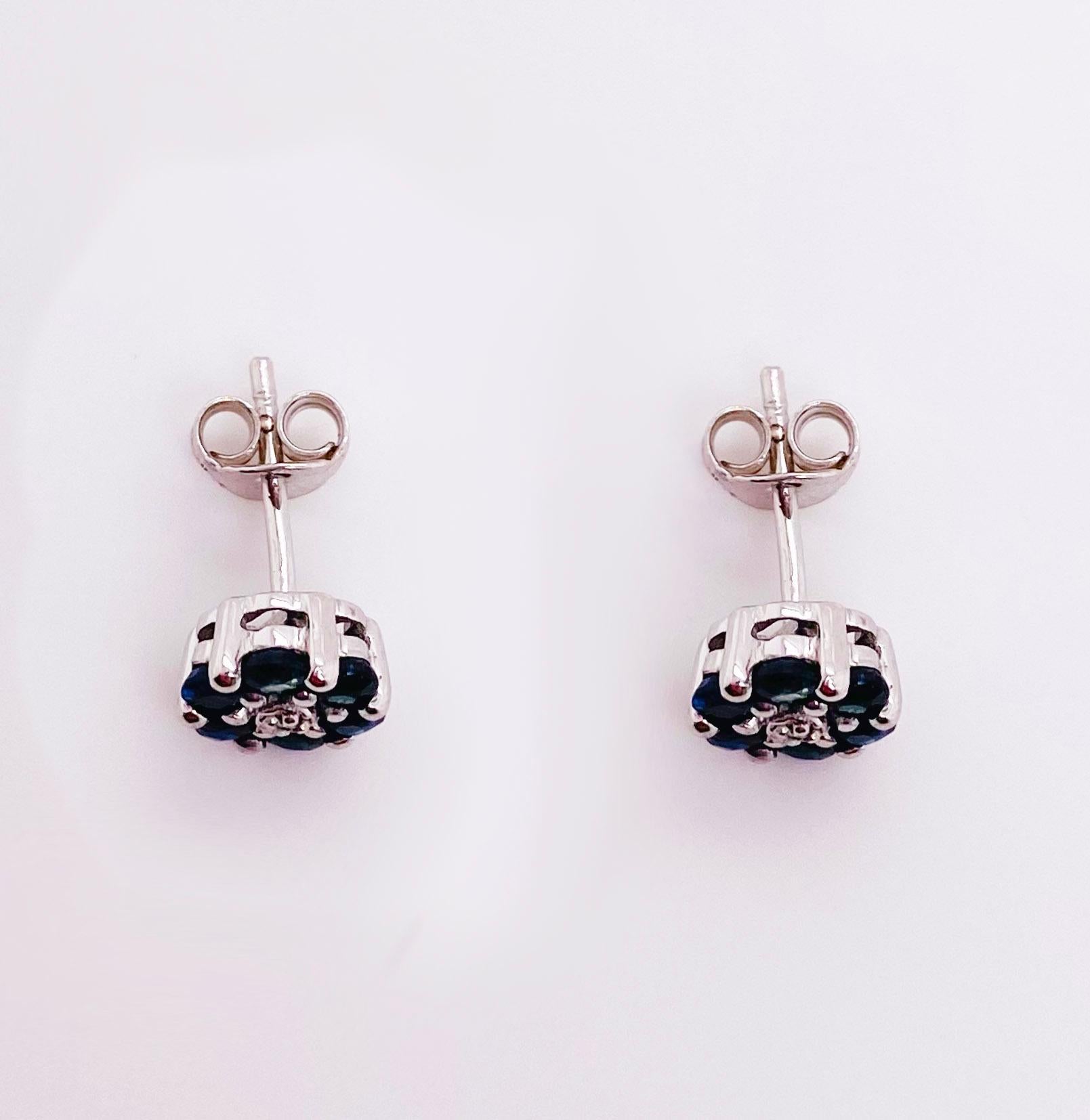 These blue sapphire earrings with a diamond in the center make the perfect blossom for each earlobe! Sapphires are so classic and match any outfit.  You will feel great when wearing these earrings! The details for these gorgeous earrings are listed