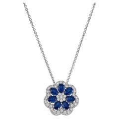 Collana con ciondolo a forma di fiore in zaffiro e diamante naturale, in oro massiccio 14k (certificata)