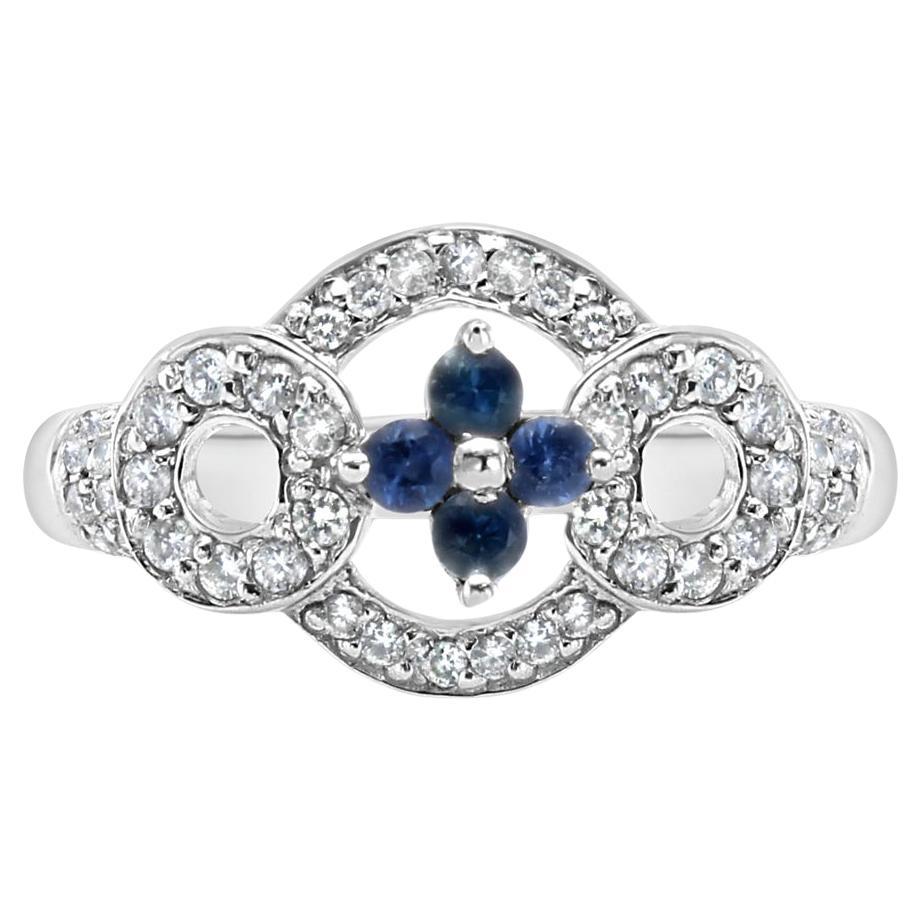 Fleur de saphir avec accents de diamant Design de style vintage Or blanc 14k