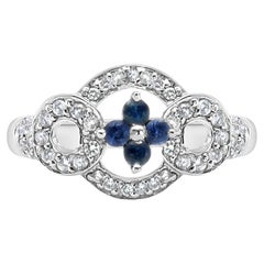 Sapphire Flower with Diamond Accents Vintage Style Design 14k White Gold