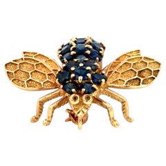 Broche en or saphir mouche 14k or jaune