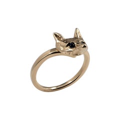Sapphire Gold Fox Ring, Uk Hallmarks, Antique Style Fox Jewelry