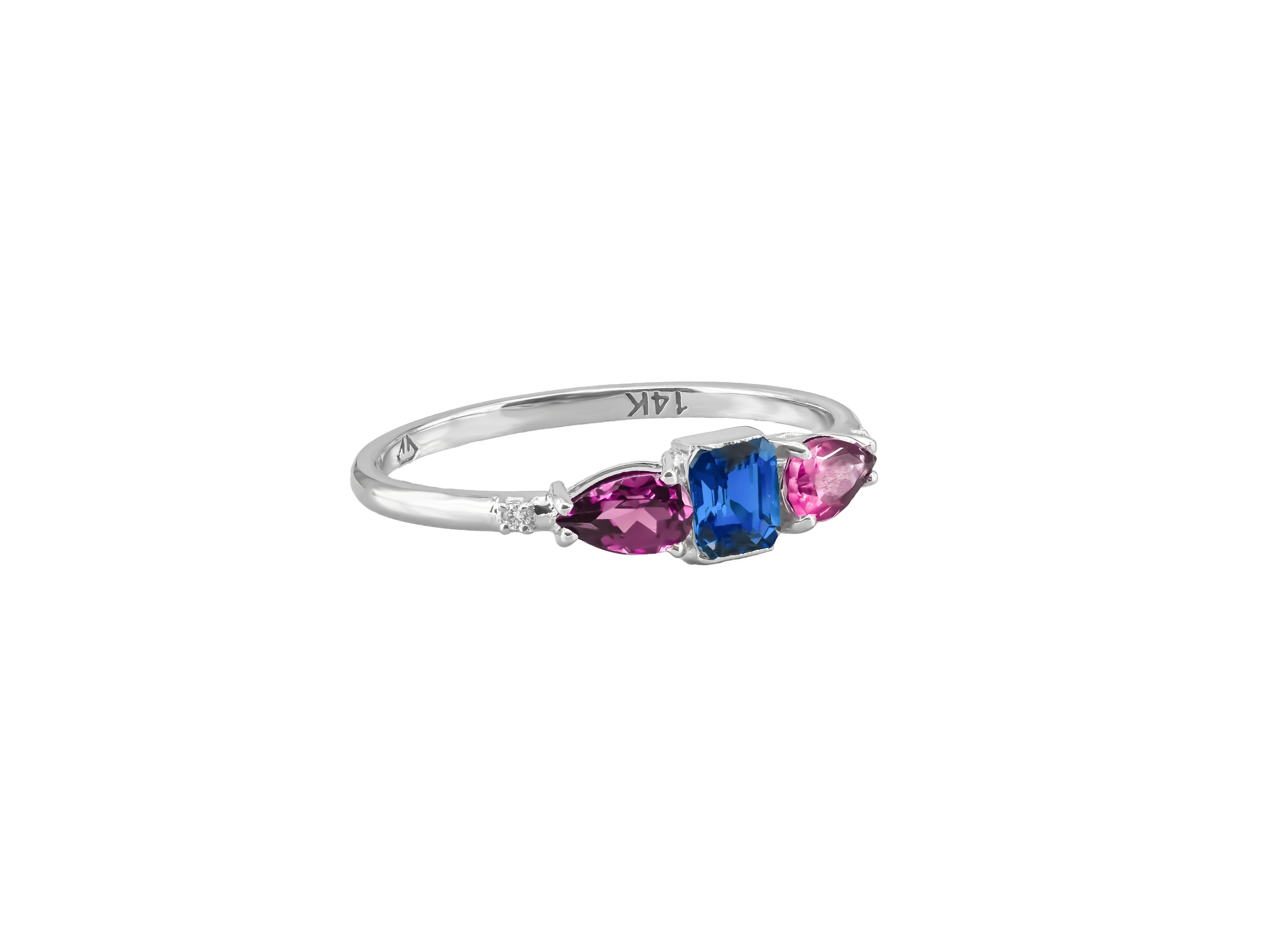 For Sale:  Sapphire, garnet 14k gold ring 2