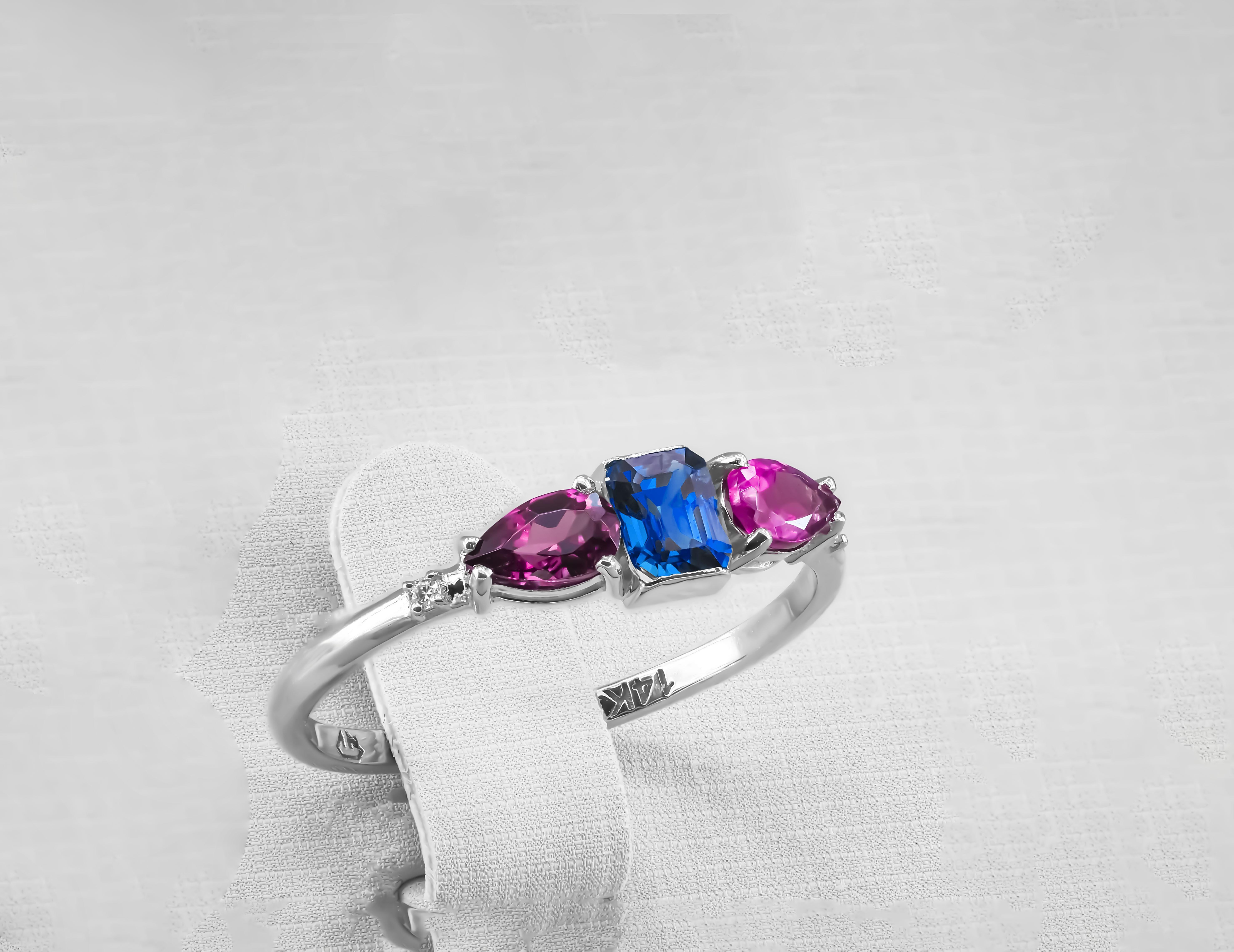 For Sale:  Sapphire, garnet 14k gold ring 3