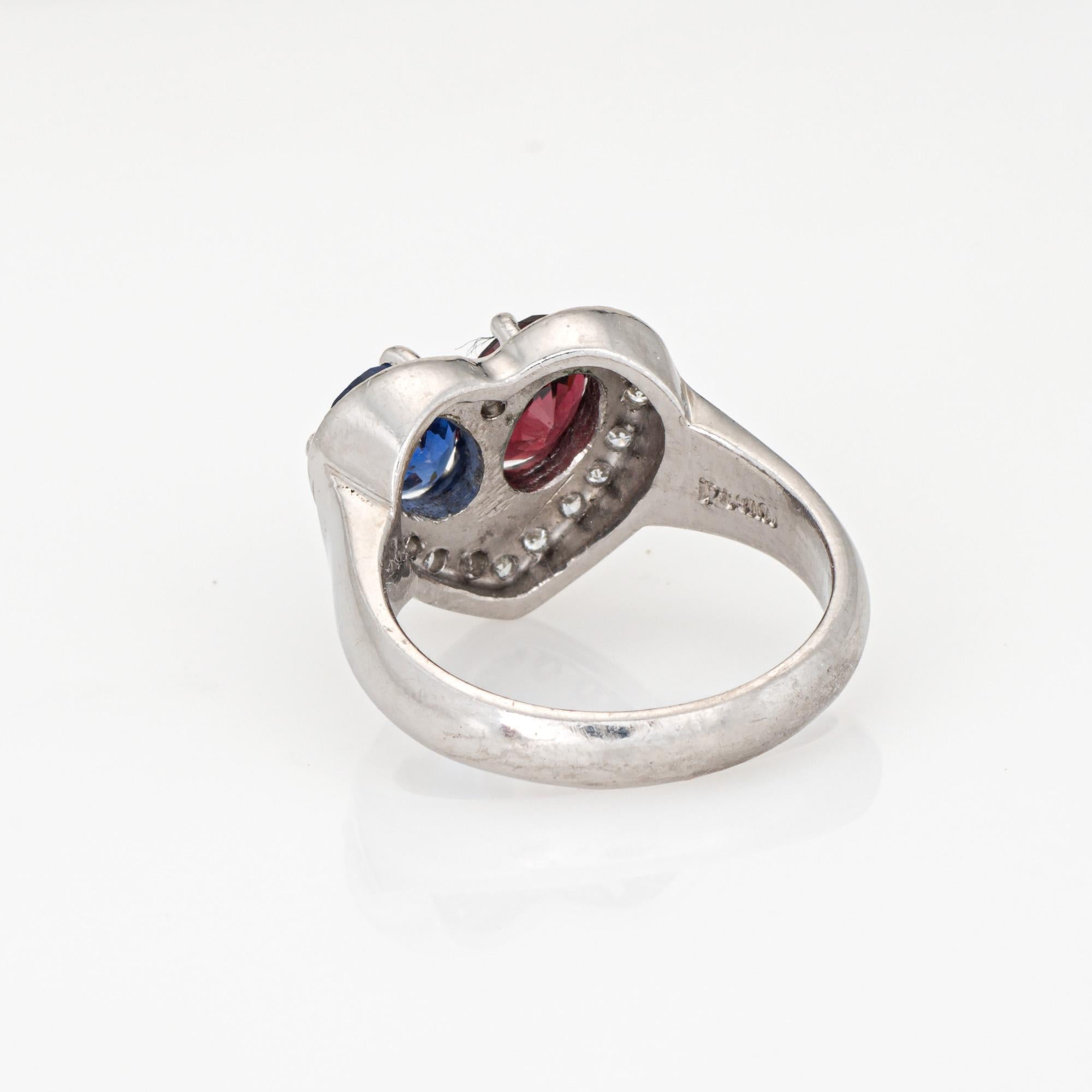 Anello Cuore Zaffiro Granato Diamante Estate Jewelry 6 Platino Moi et Toi Fine Jewelry In condizioni buone in vendita a Torrance, CA