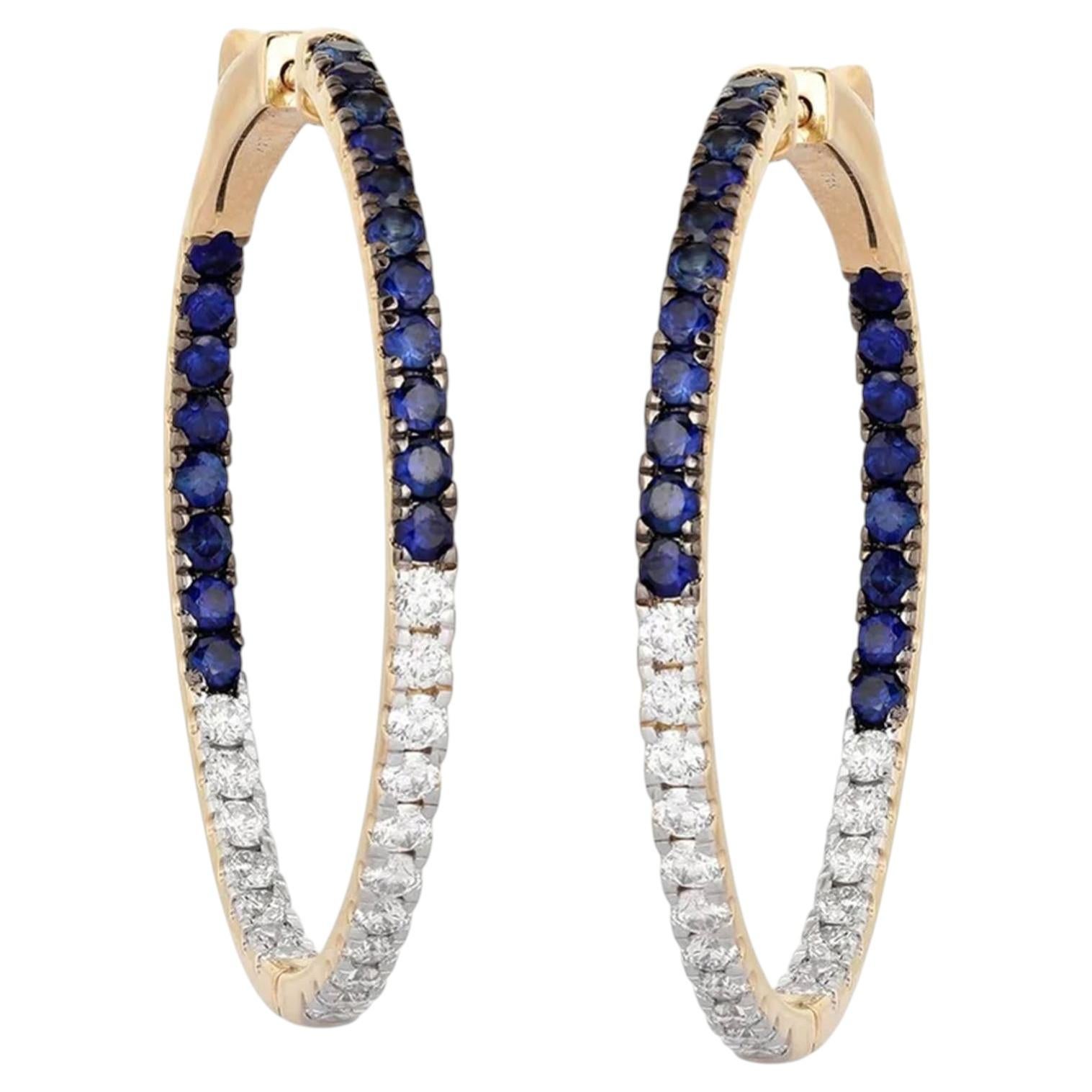 1,40 Karat blauer Saphir und 1,01 Karat Diamant – Creolen aus 14-karätigem Gelbgold