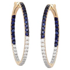 1.40ct Blue Sapphire & 1.01ct Diamond 14K Yellow Gold Hoop Earrings