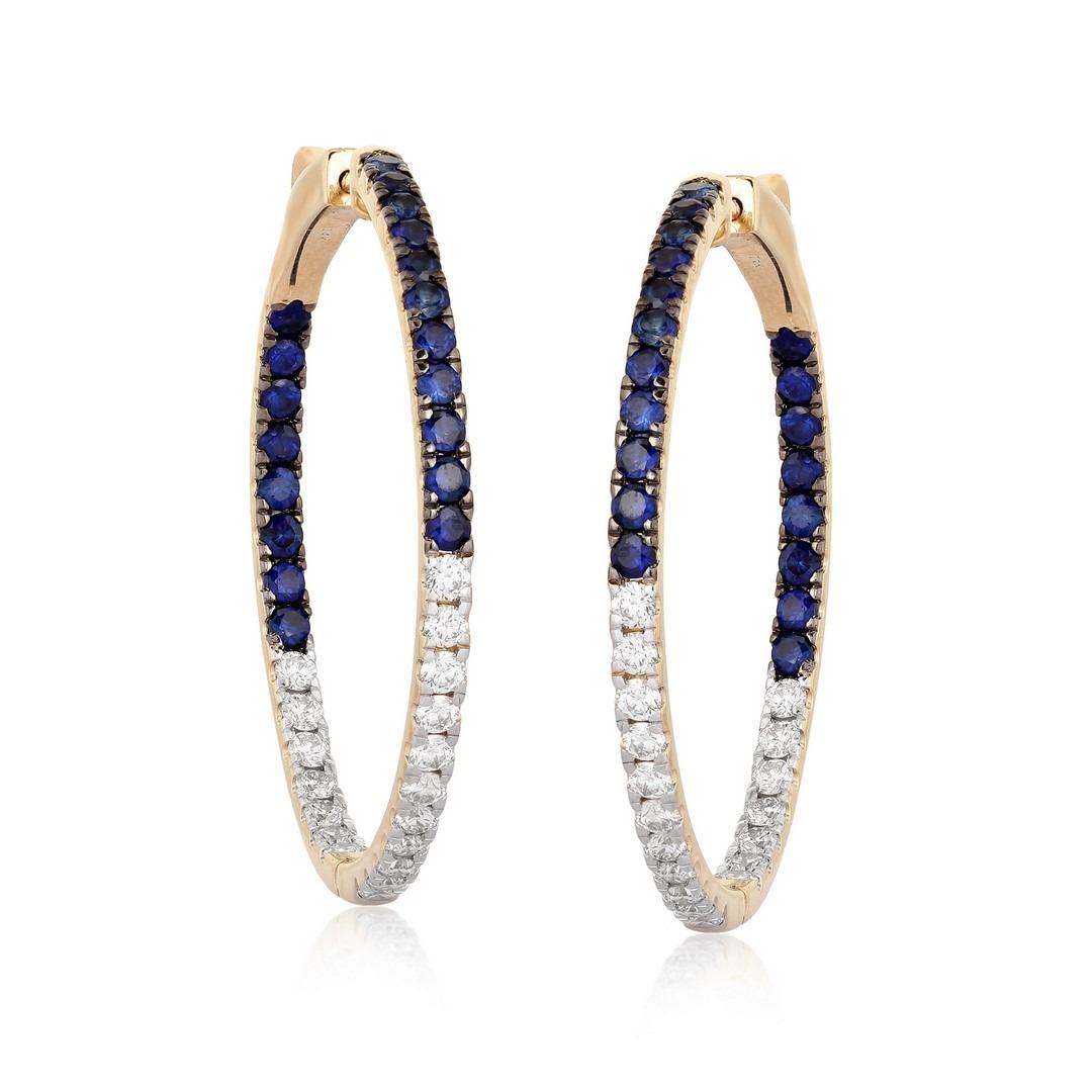 Boucles d'oreilles saphir en or jaune 14K avec diamants Neuf - En vente à Los Angeles, CA