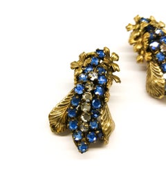 Sapphire glass pastes and gilt metal earrings, Miriam Haskell, 1950s