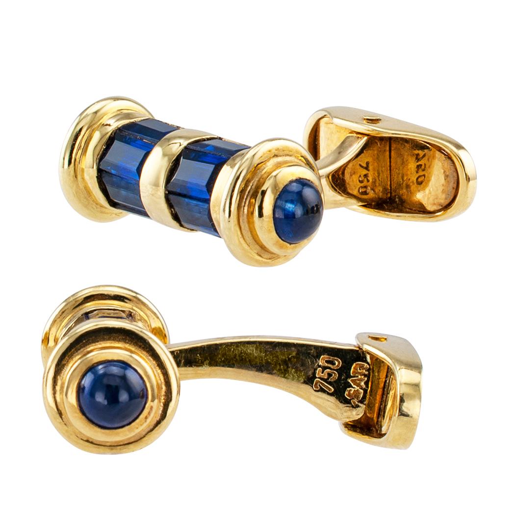 Contemporary Sapphire Gold Baton Cufflinks